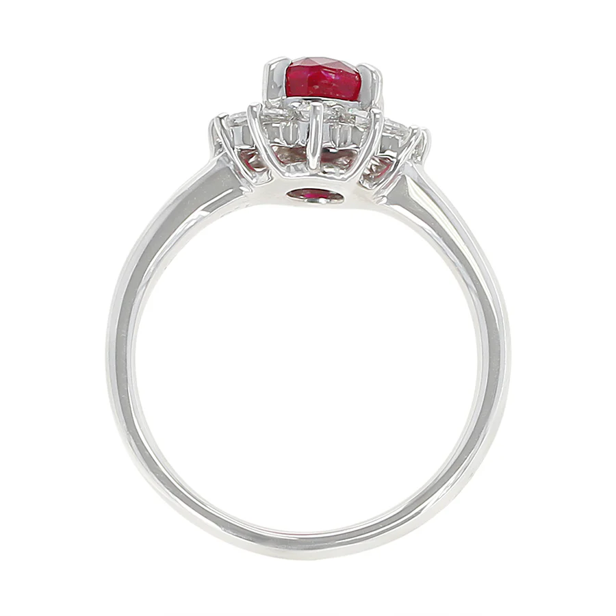 1.54 carat Oval Ruby Ring with Diamond Halo, Platinum
