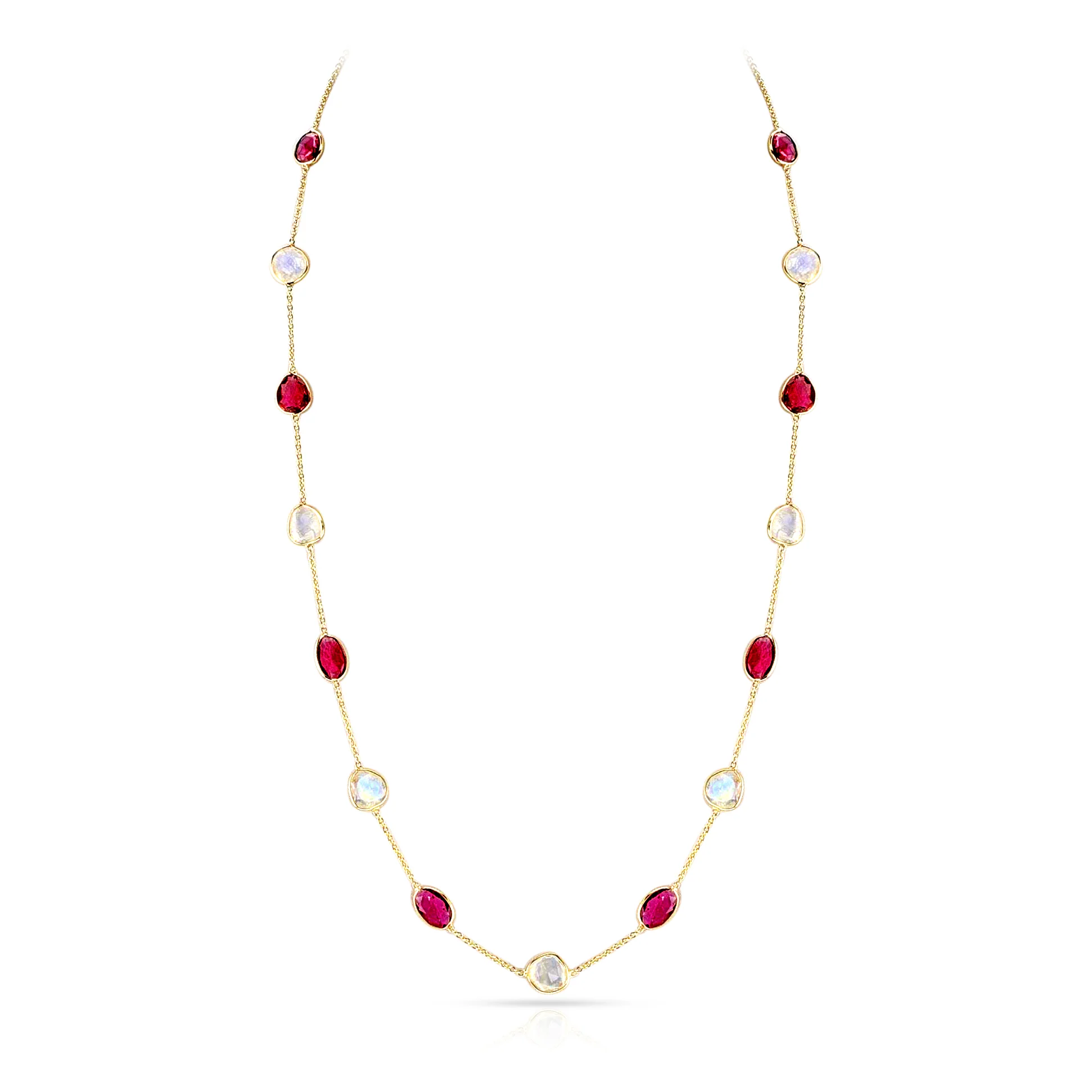 Rainbow Moonstone and Pink Tourmaline, 18K