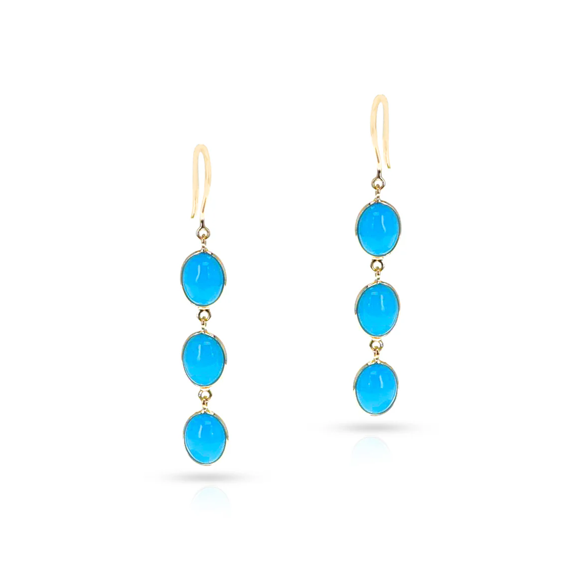 Three Oval Cabochon Turquoise Cocktail Earrings, 18K