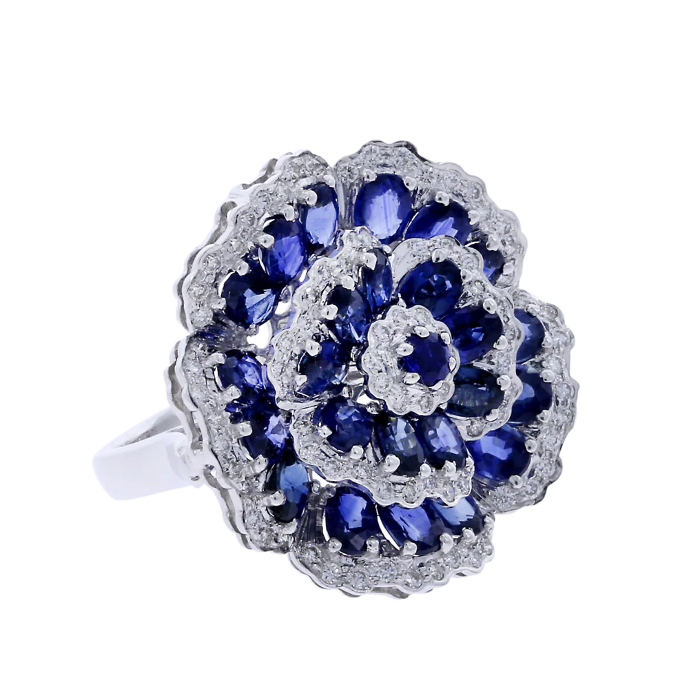 Floral Blue Sapphire and Diamond Ring