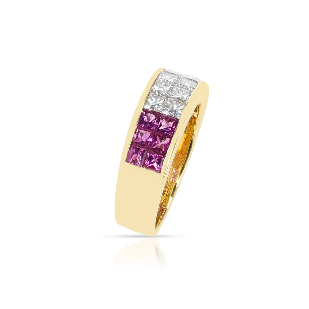 Pink Sapphire and Diamond Invisibly Set Ring, 18K