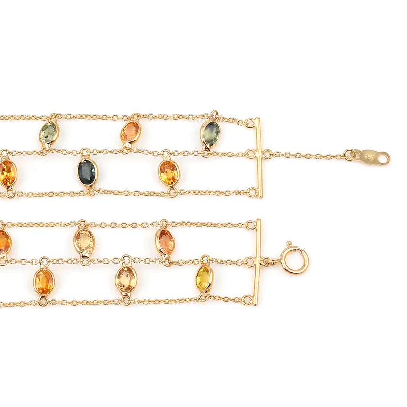 Oval Emerald, Ruby, Sapphire Double Line Adjustable Bracelet, 18k Yellow Gold