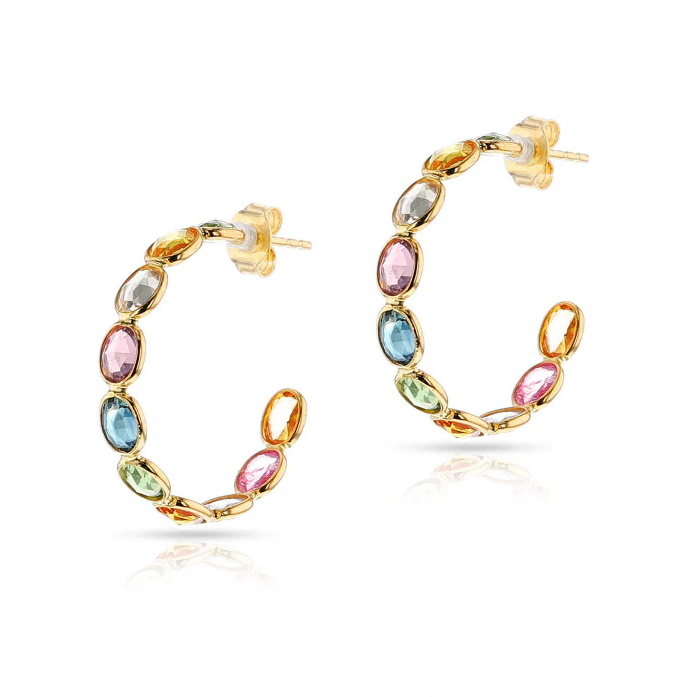 Oval-Cut Multi-Sapphire Hoop Earrings, 18K