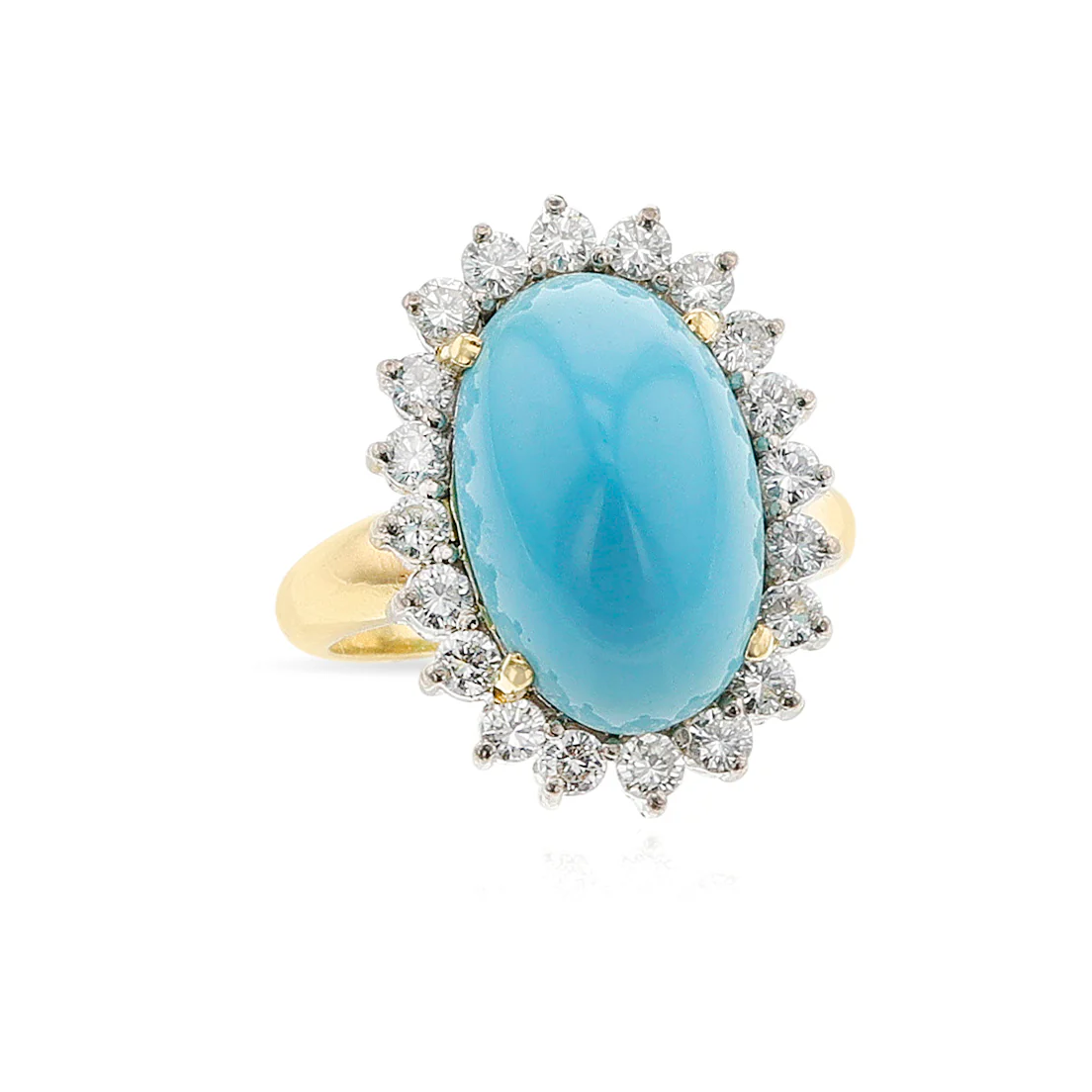 Oval Turquoise Cabochon and Diamond Ring, 18k