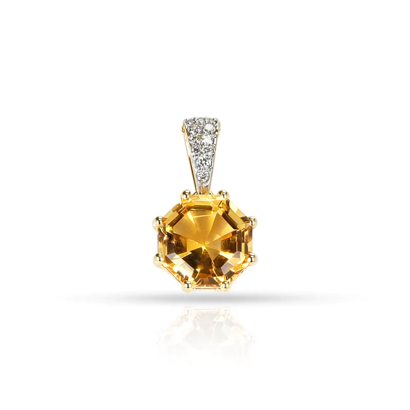 Octagonal Gemstone with Diamond Pendant, 14k