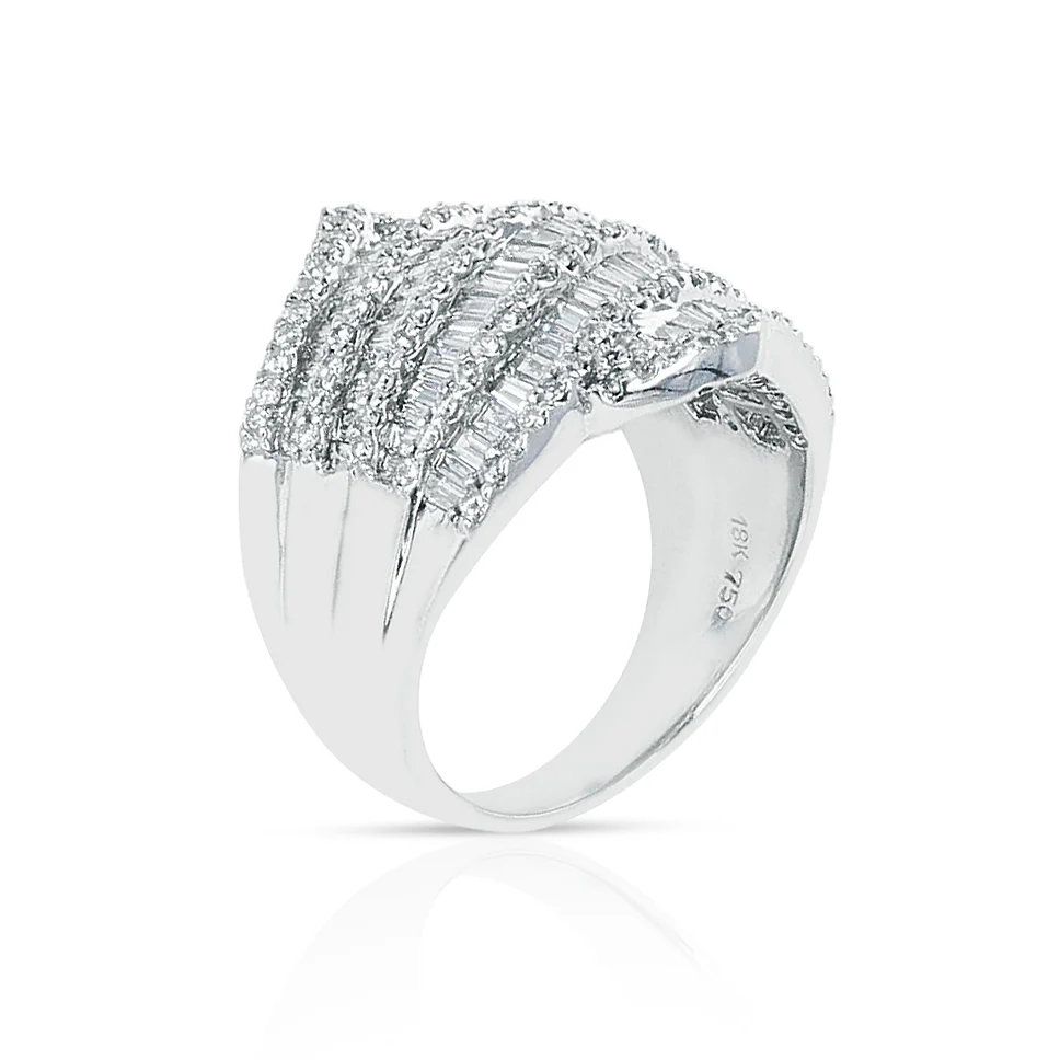 18K 1.35 ct. Five Row Diamond Baguettes Cocktail Ring