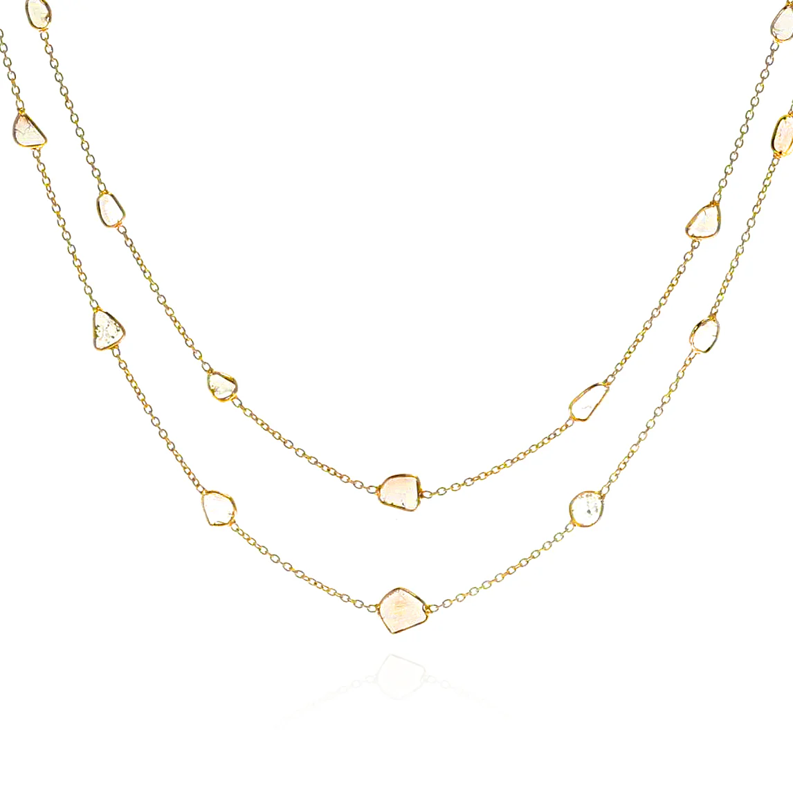 Double Line Diamond Slices Necklace, 18K