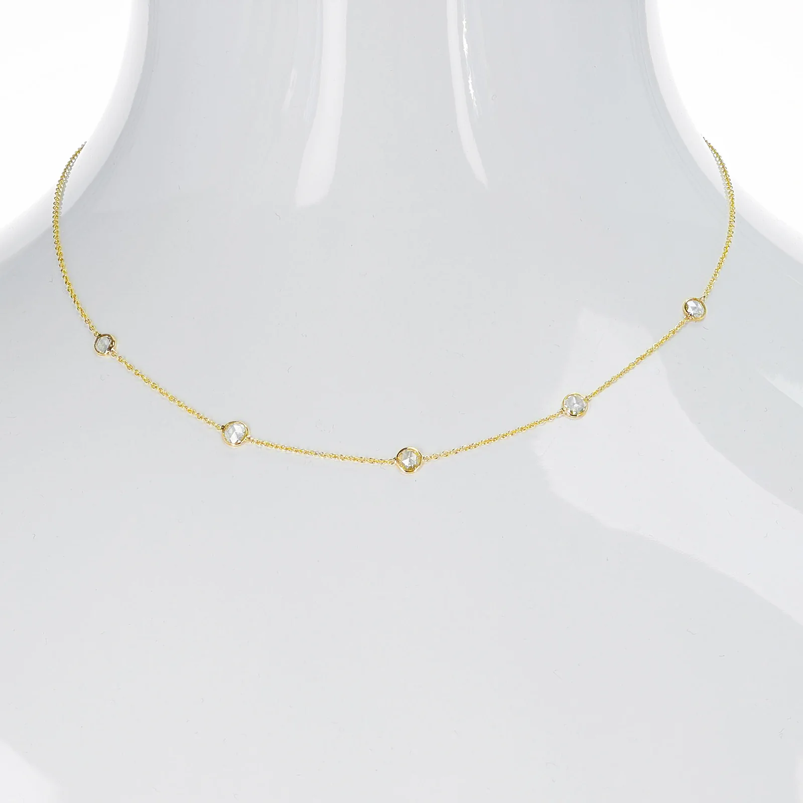 Five Diamond Rose Cut Necklace, 18K