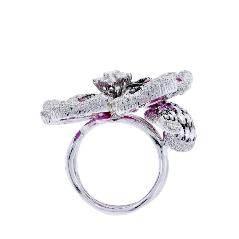 Ruby Petals and Diamond Floral Ring