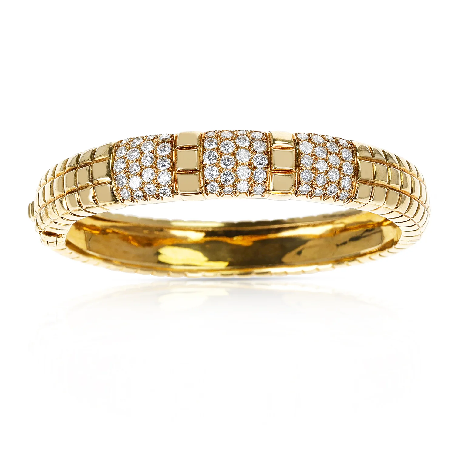 Van Cleef & Arpels Textured Gold Bangle with Diamonds, Part of Set, 18K Yellow
