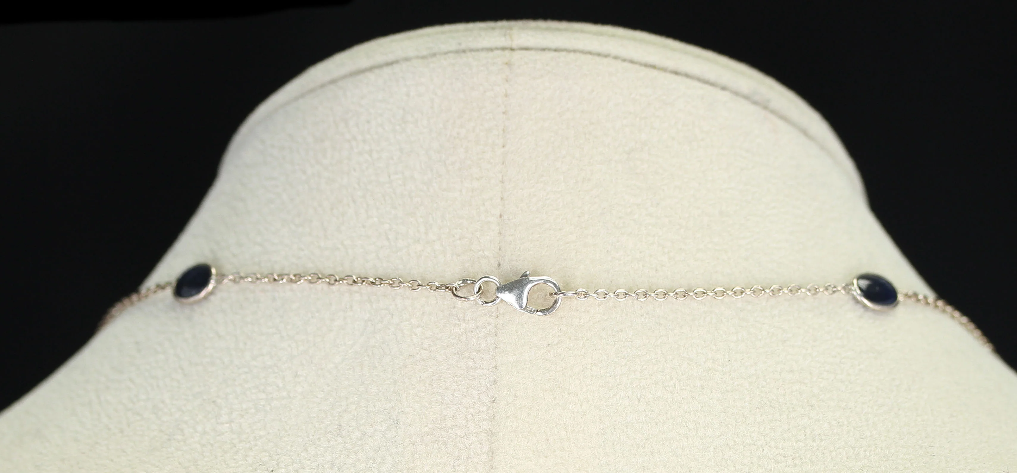 Dark Blue Sapphire Cabochon Necklace, Sterling Silver