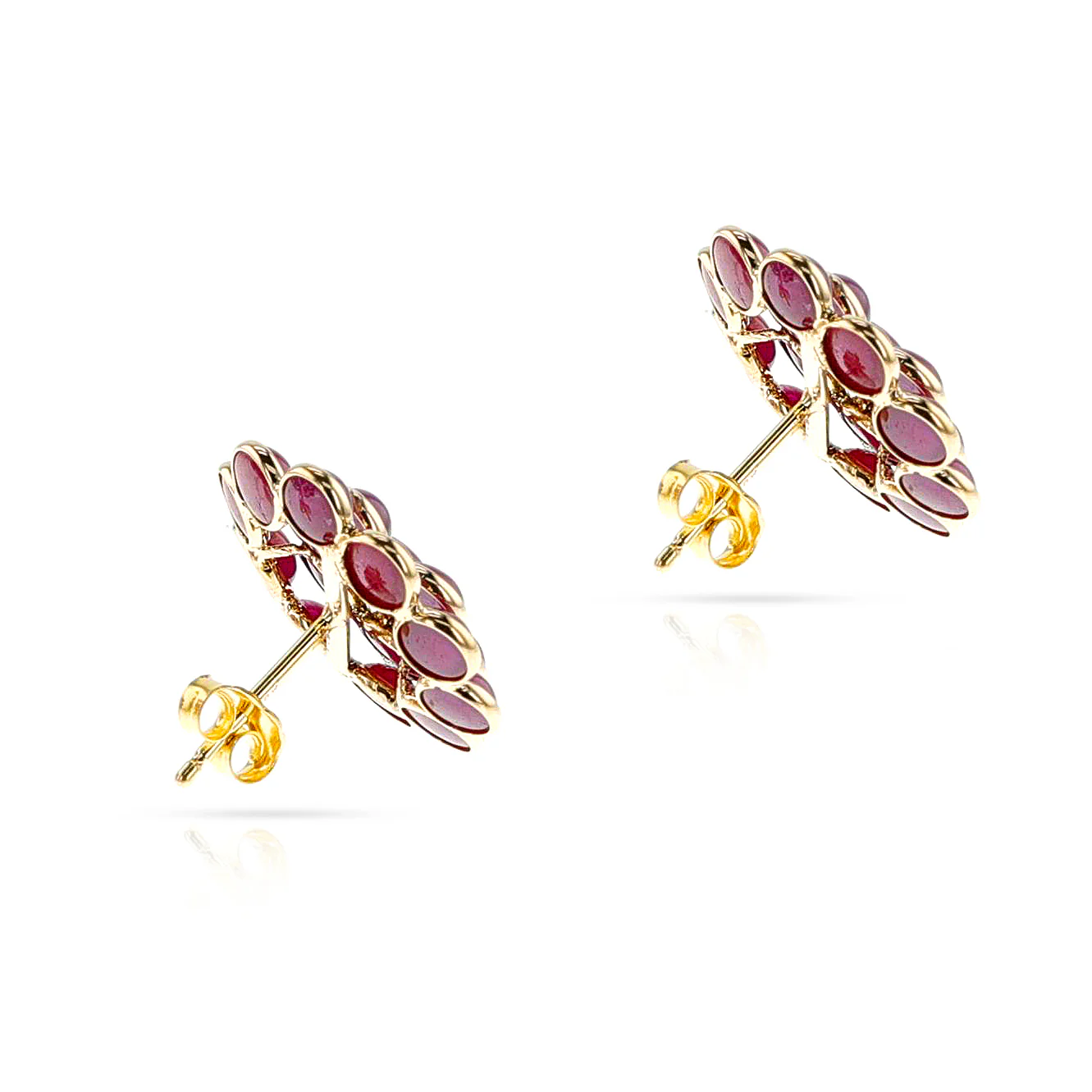 Ruby Cabochon Floral Cocktail Earrings, 18K
