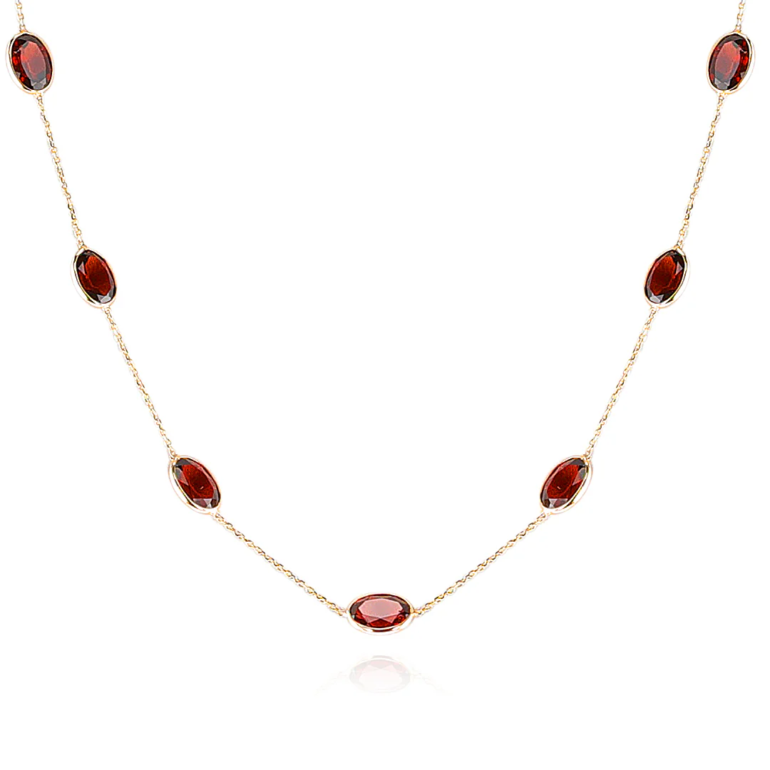 Oval Garnet Necklace, 18k