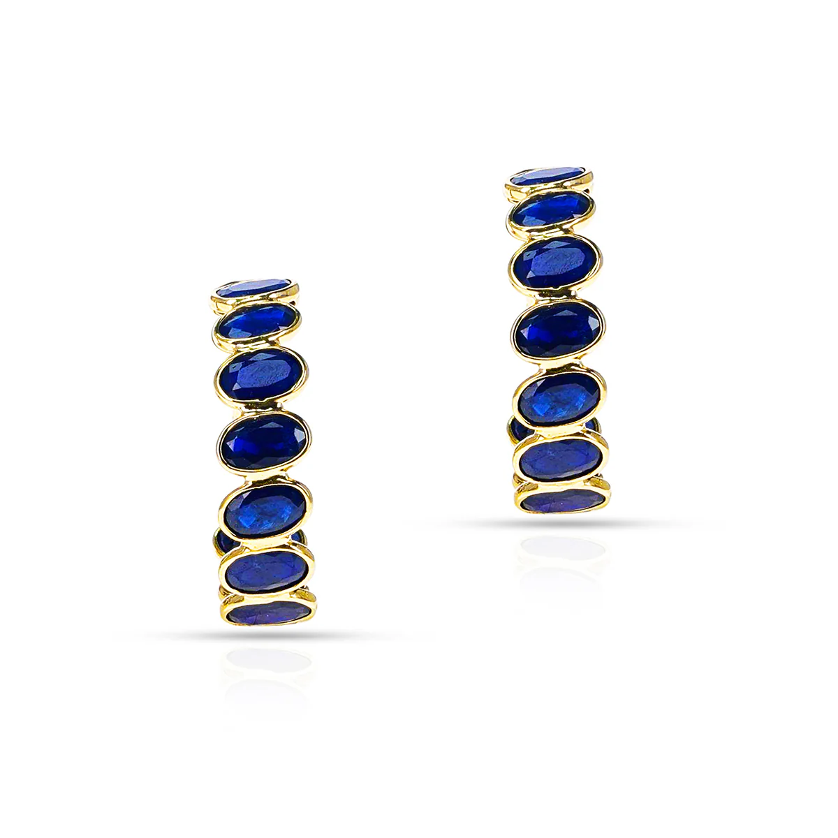 Blue Sapphire Hoop Earrings, 18k