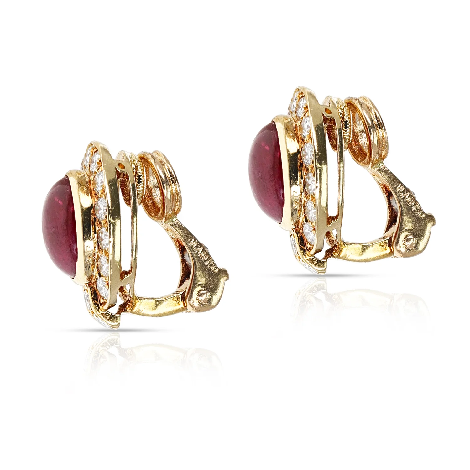 Van Cleef & Arpels Ruby Cabochon and Diamond Earrings, 18K