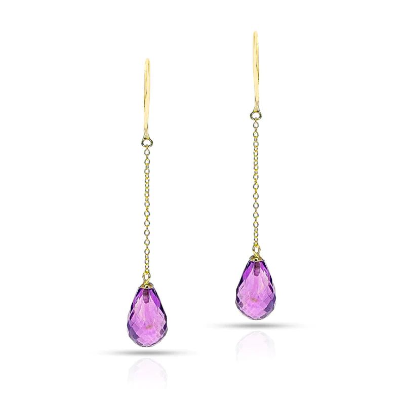 Semi-Precious Gemstone Briolette Drop Dangling Earrings, 18k