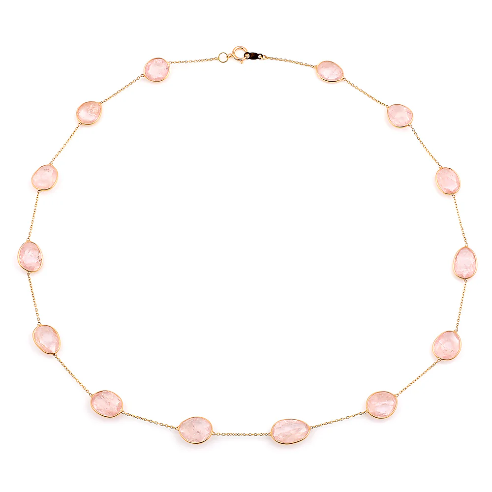 Mixed Cut Rose Quartz,18k Yellow Gold Necklace