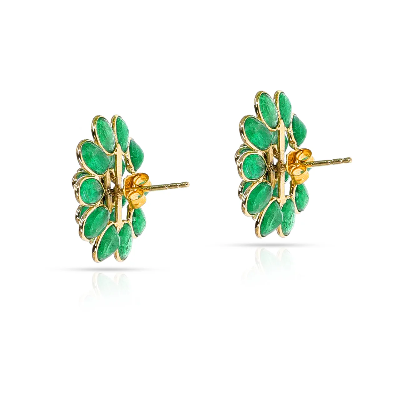 Emerald Cabochon Floral Earrings, 18K