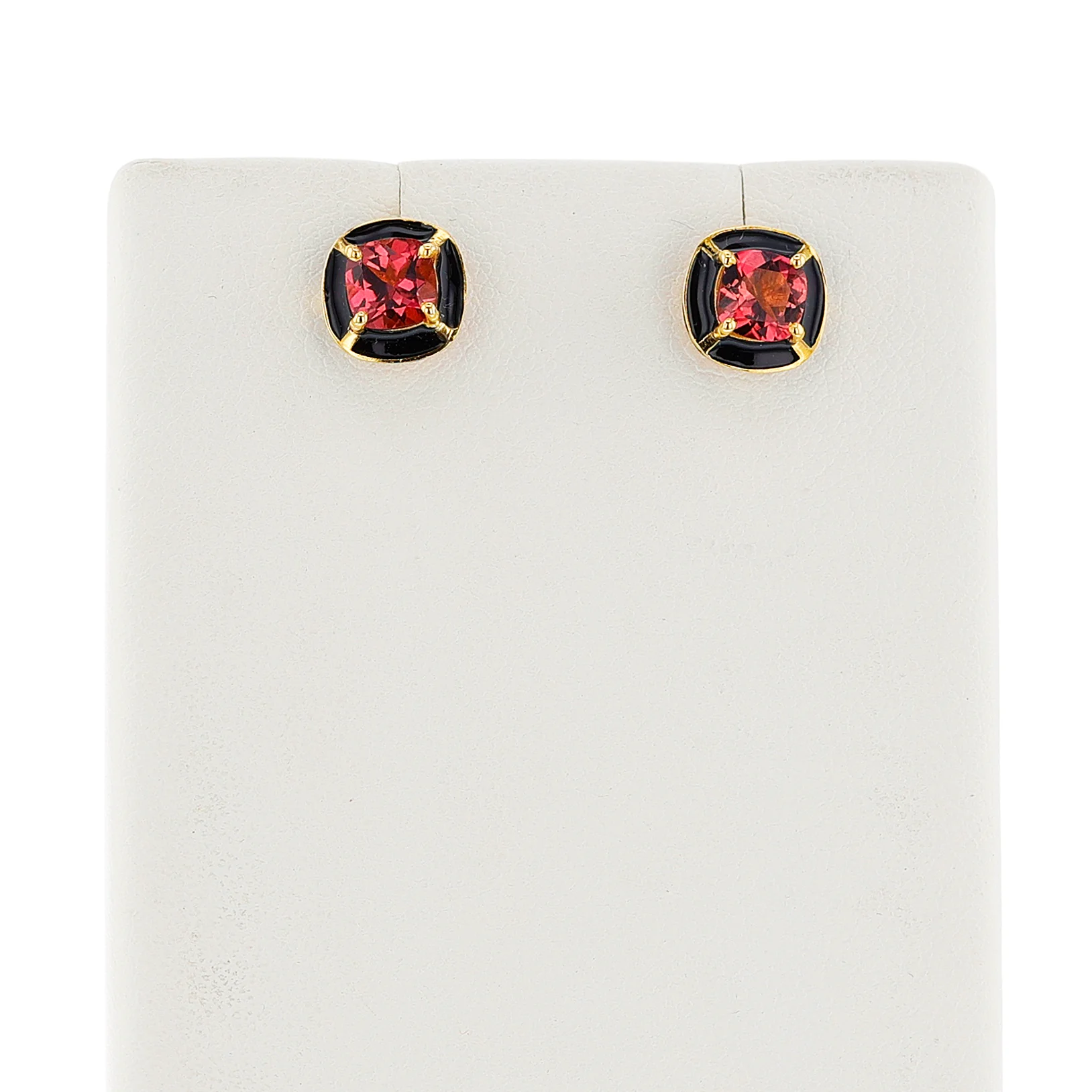 Square Black Enamel and Pink Tourmaline Studs, 18k