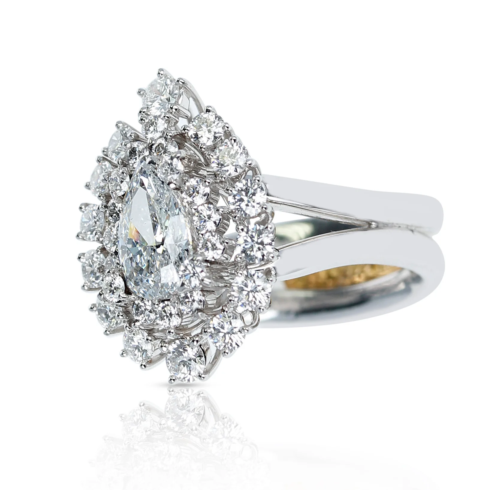 GIA Certified 1 carat D VS2 Pear Shape Diamond Double Halo Engagement Ring