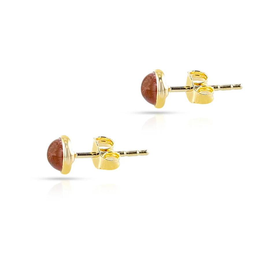 Pink Tourmaline Round Cabochon Studs, 14K