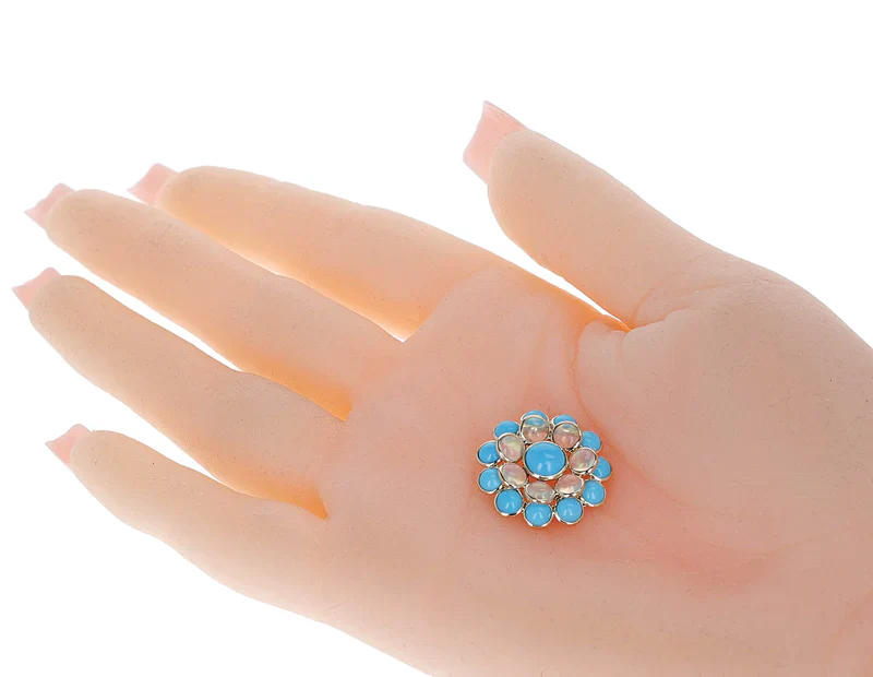 Triple Tier Gemstone Cabochon Floral Pendant, 18K Yellow Gold