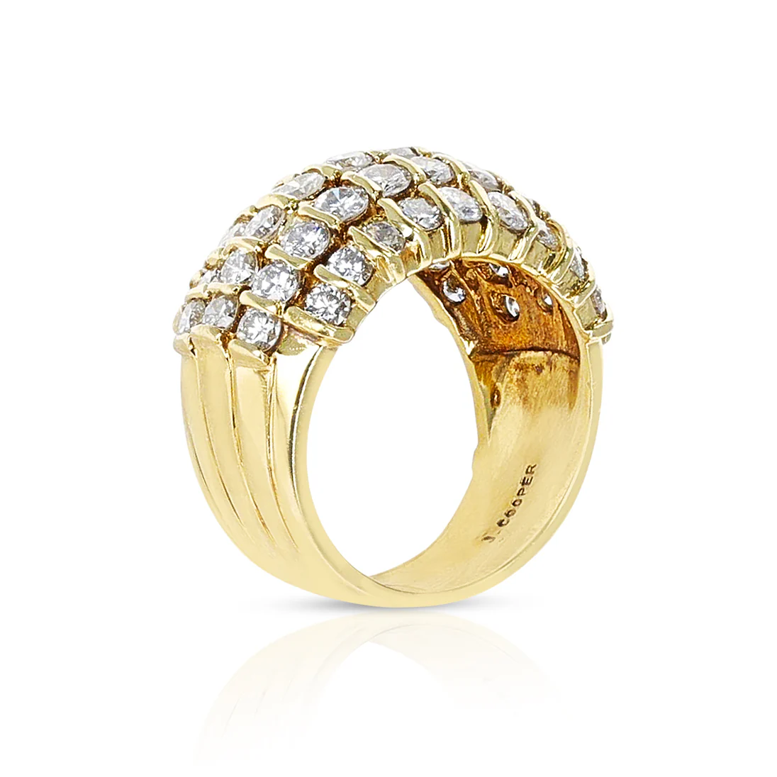 5 carats Five Row Round Diamond Bombe Cocktail Ring, 18K