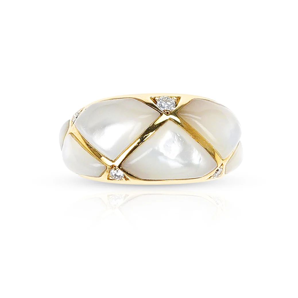 Van Cleef & Arpels Mother of Pearl and Diamond Quilted Ring, 18k