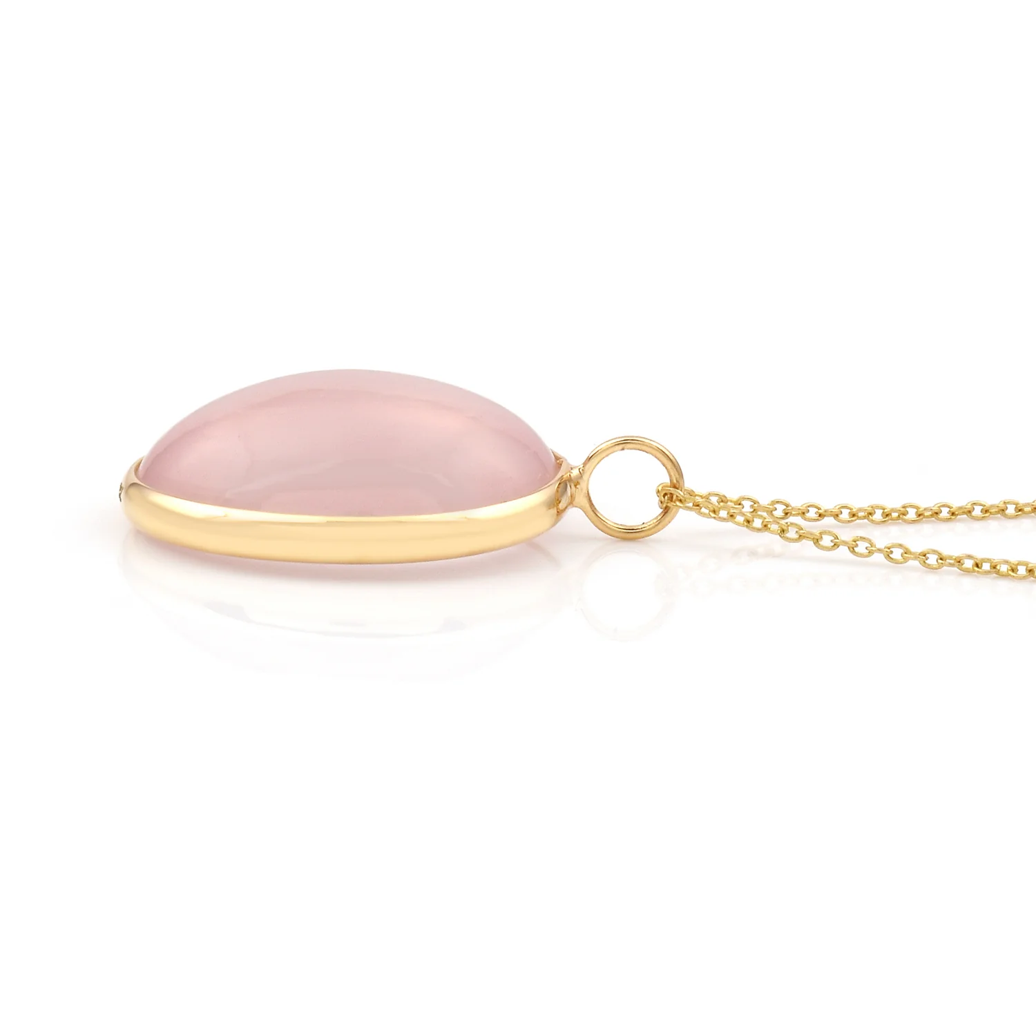 Oval Shape Pink Moonstone Pendant, 18K Yellow Gold