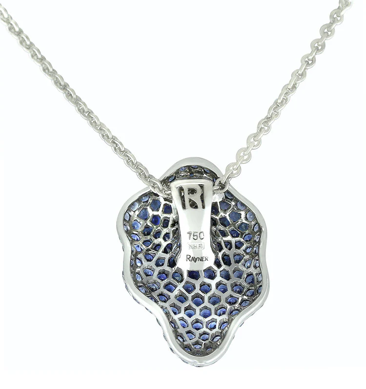 Curved Floral Blue Sapphire Pendant- Part of Jewelry Set