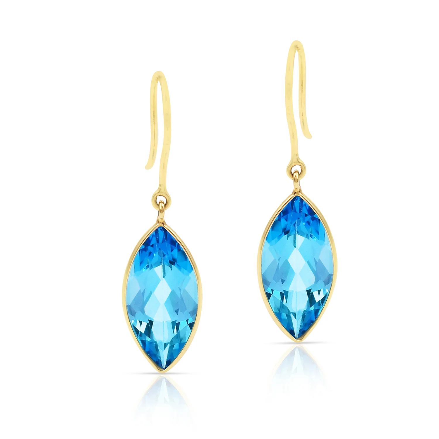 Blue Topaz Marquise Shape Dangling Earrings made in 18 Karat Yellow Gold.