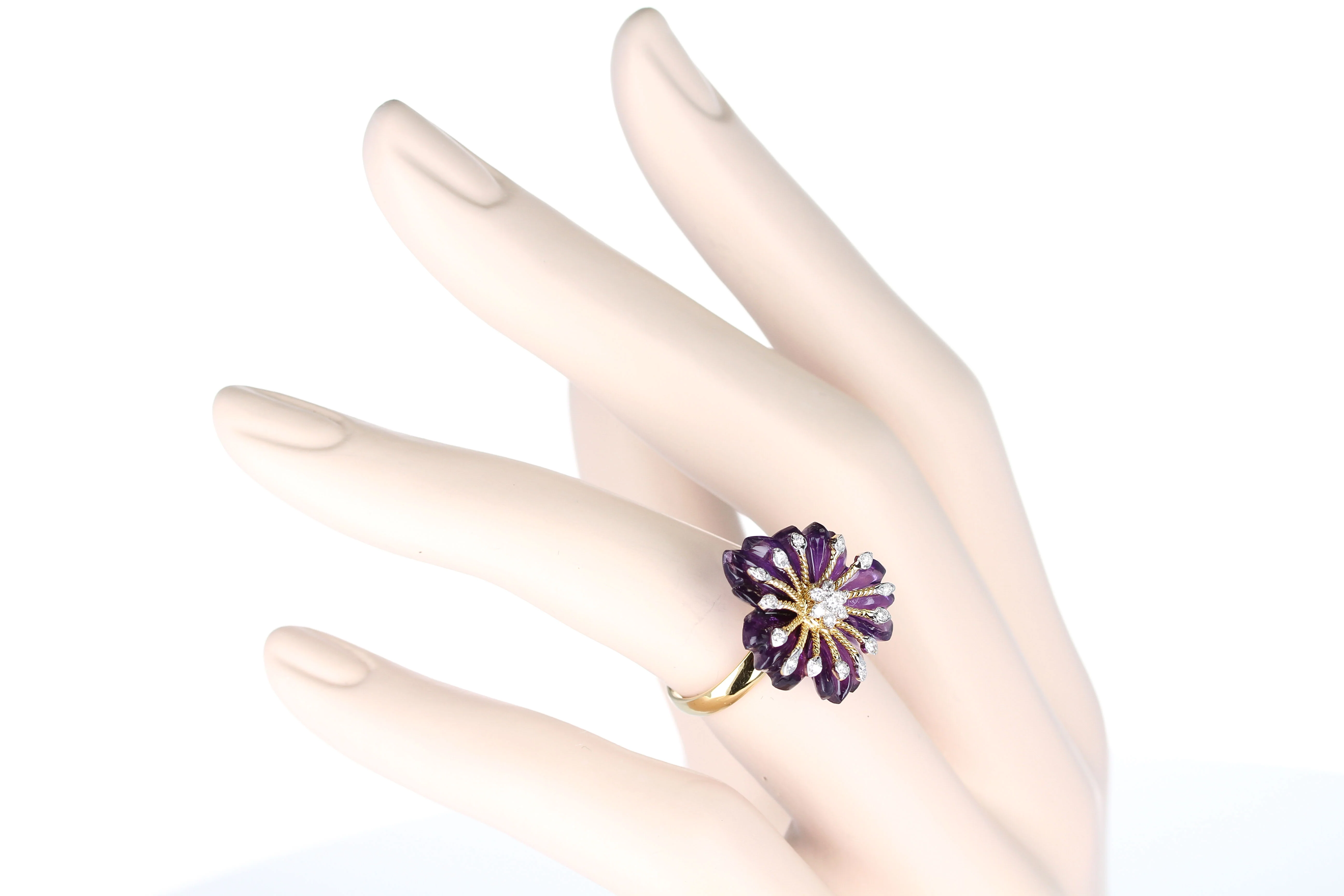 Carved Floral Amethyst Ring with Diamonds