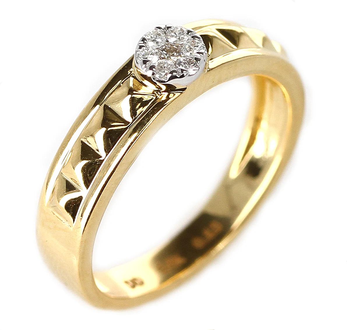 Elevated Pyramid Yellow Gold Ring with Diamonds, 14K