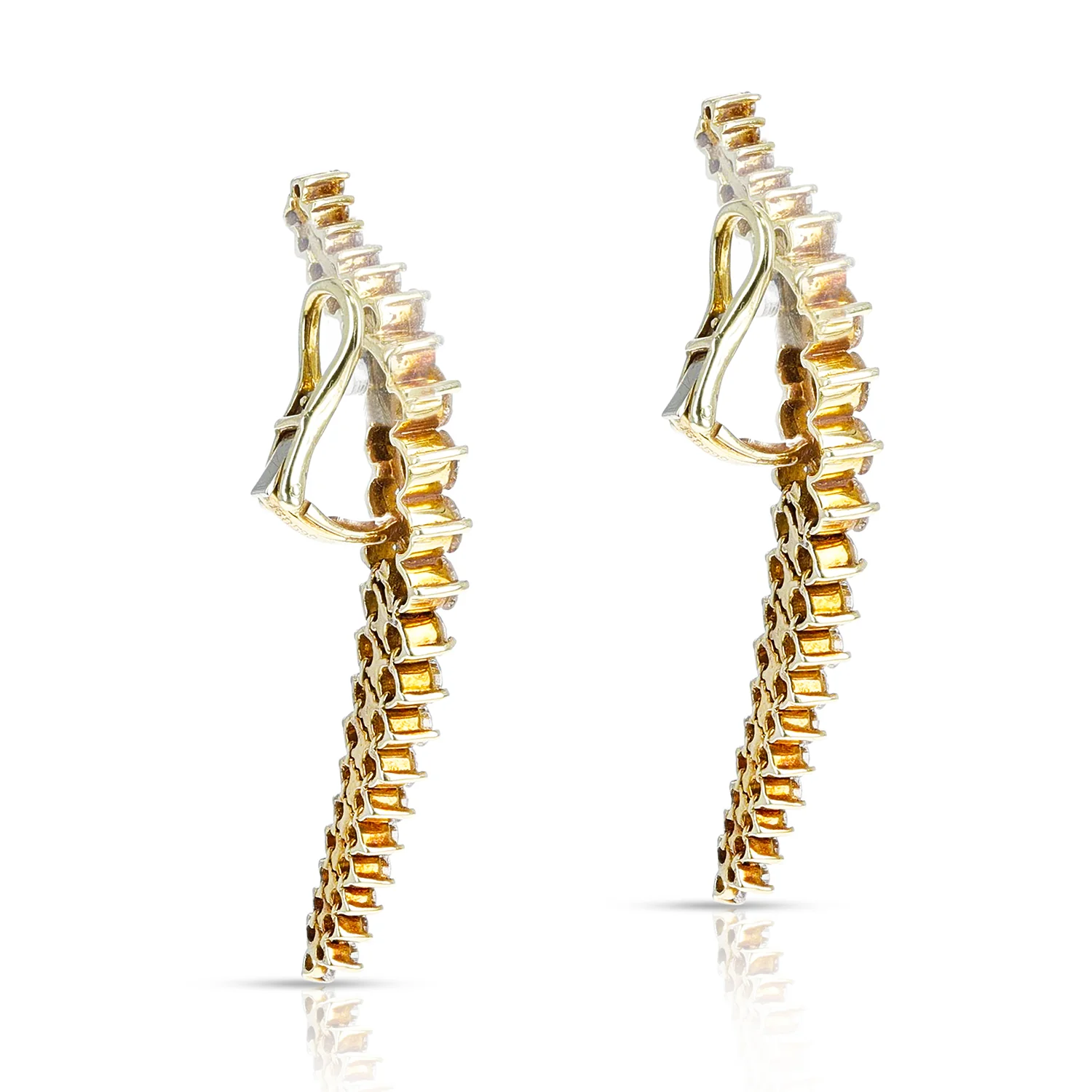 Curvy Cocktail Dangling Clip-on Earrings with Round Diamonds by Jose Hess