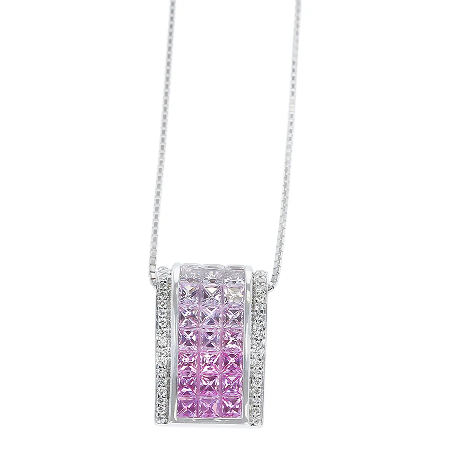 Mystery Set Slope Pink Sapphire and Diamond Pendant, 18K White Gold