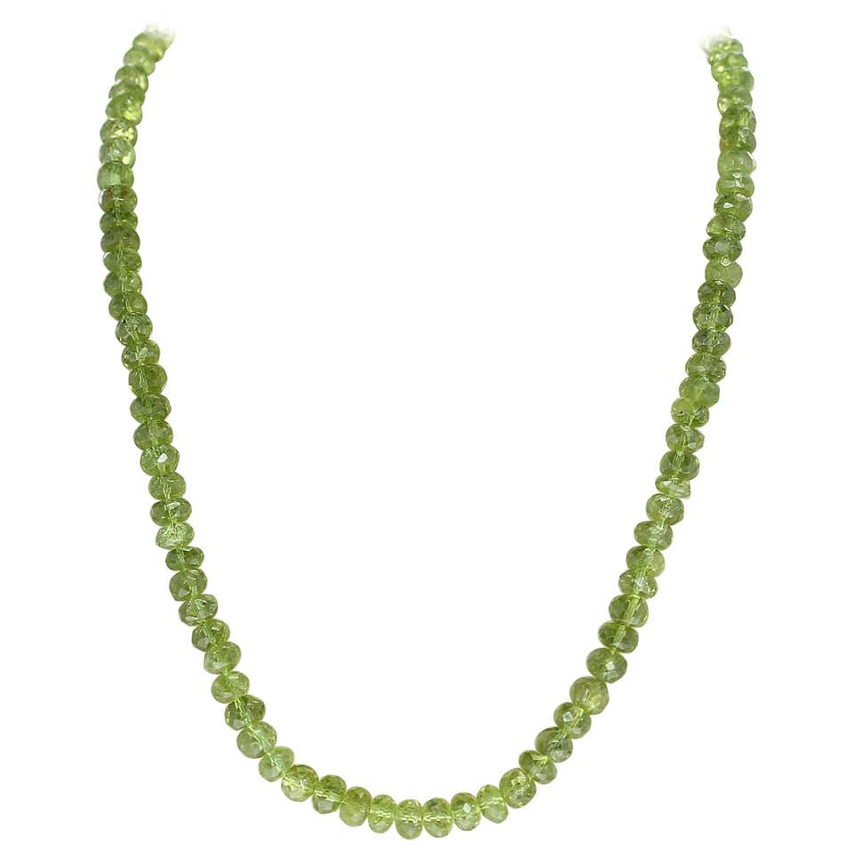 Genuine Faceted 7MM Peridot Beads Necklace- Sterling Silver Clasp