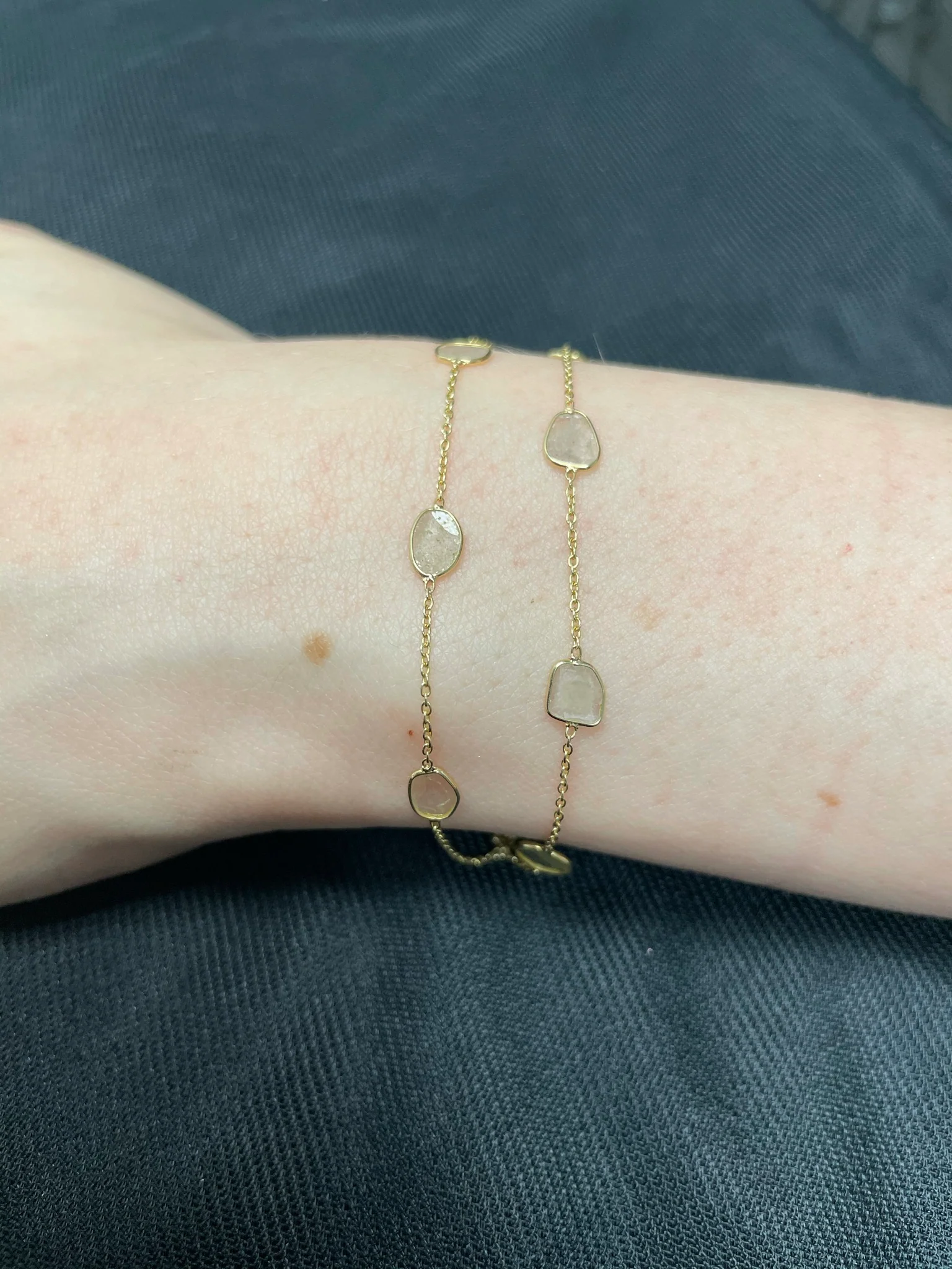 Genuine Diamond Slices Double-Line 18k Yellow Gold Adjustable Bracelet