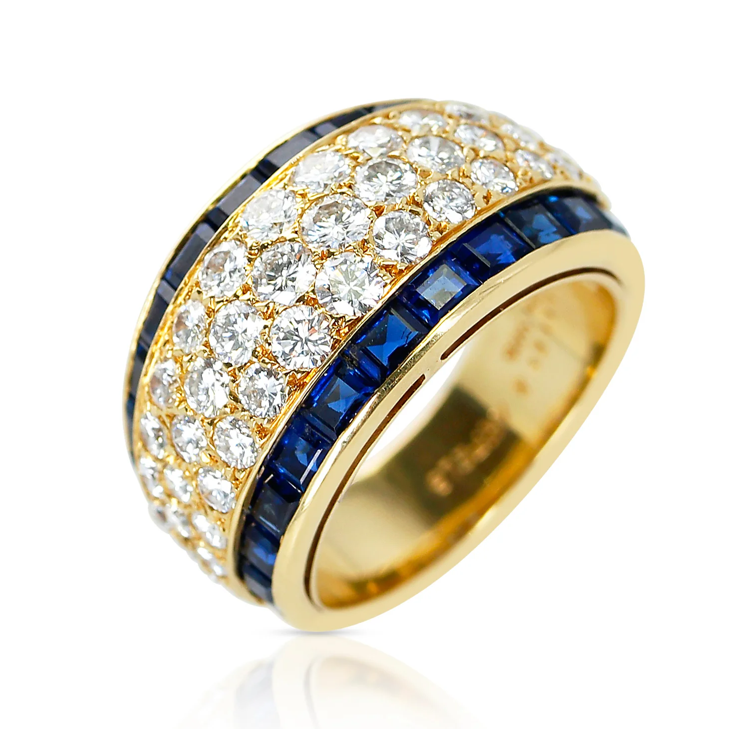 France Van Cleef & Arpels Three Row Diamond Ring with Invisibly Set Sapphires