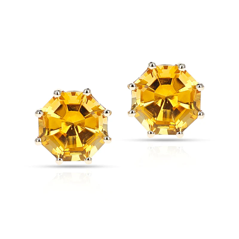 Octagonal Semi-Precious Screw-Back Stud Earrings,14k