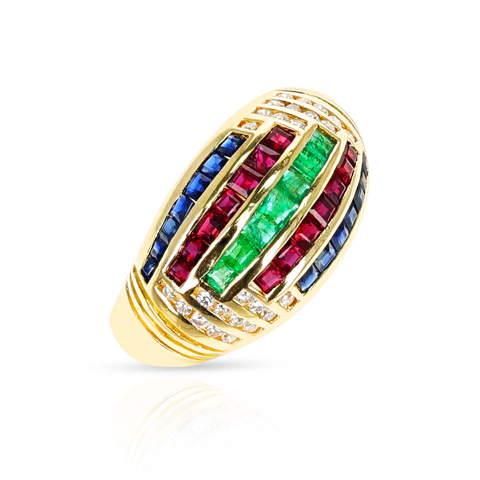 Ruby, Emerald, Sapphire, and Diamond Cocktail Ring, 18k