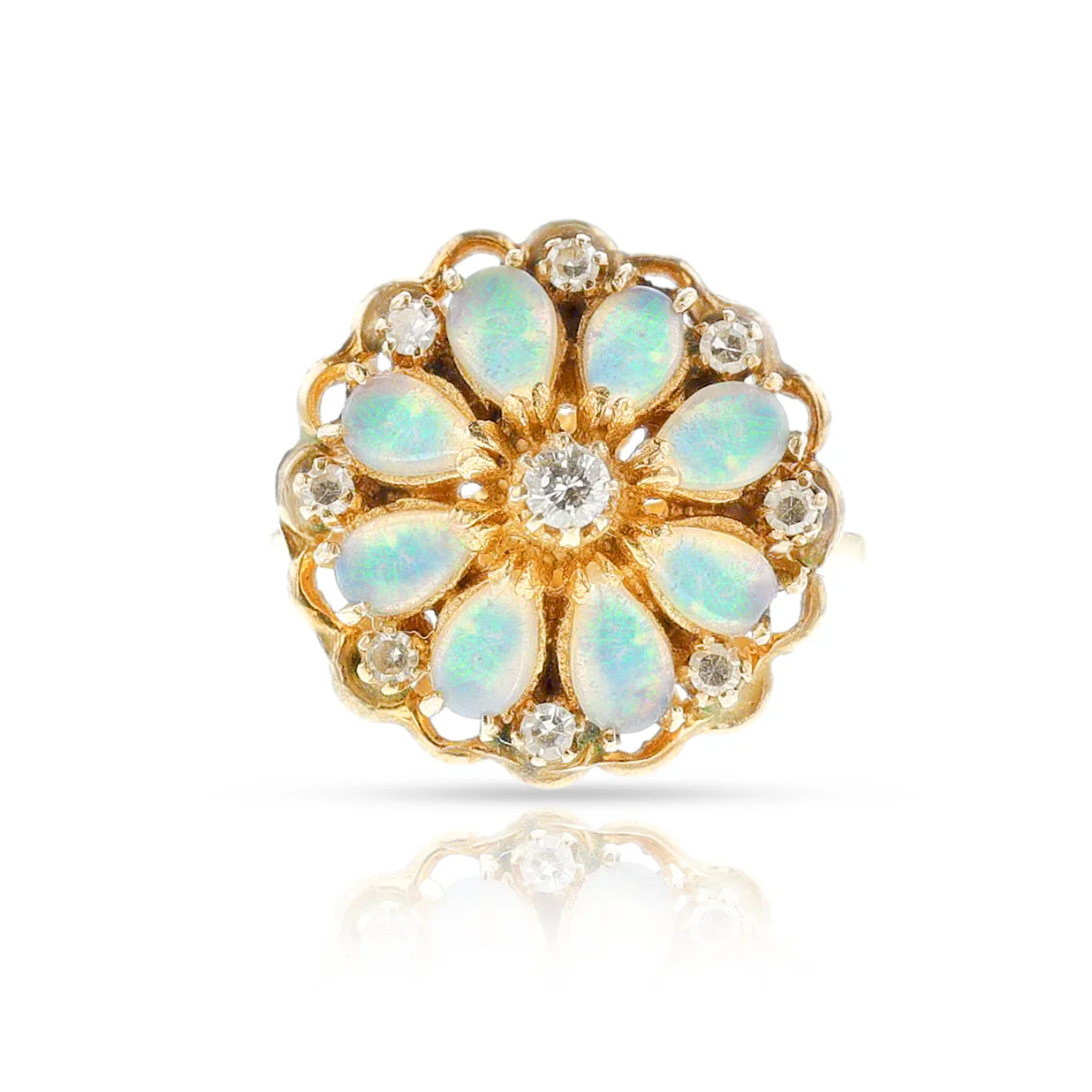 Pear-Shape Opal and Diamond Ring, 14K