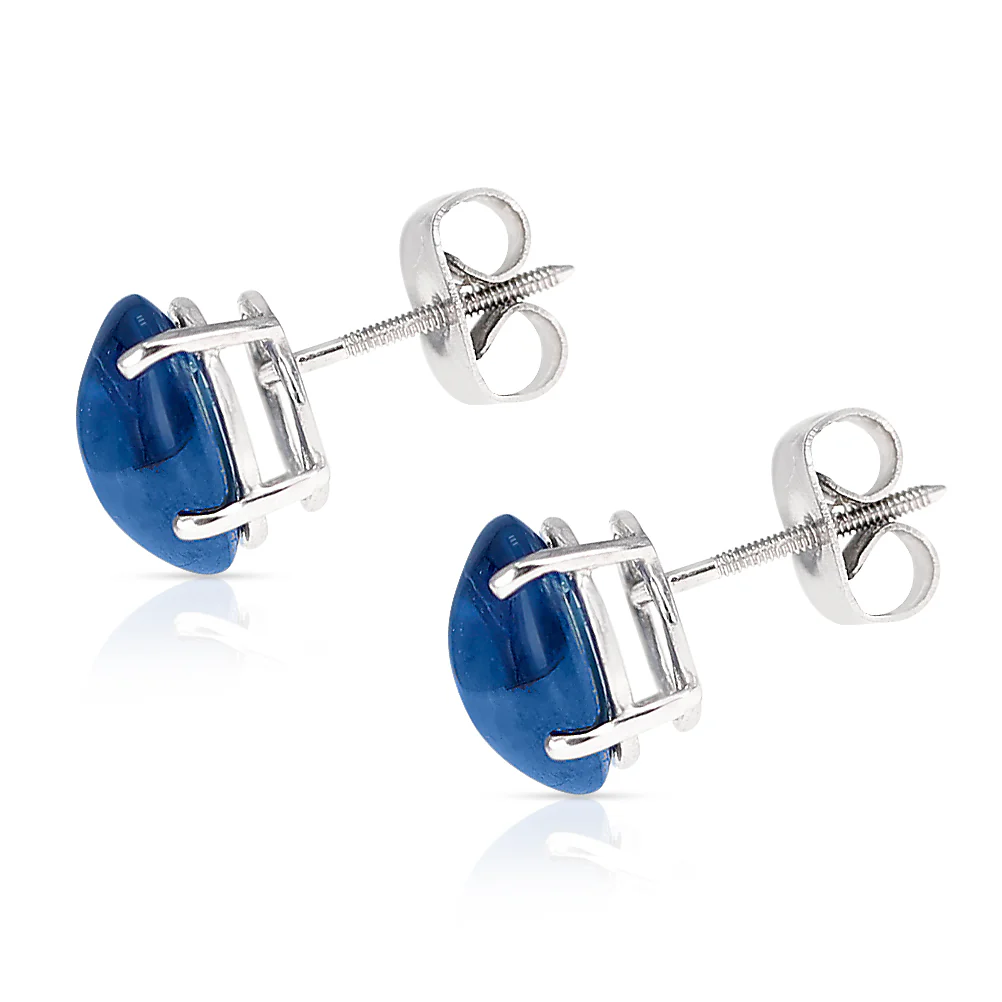 Sapphire Cabochon Studs, 14k White