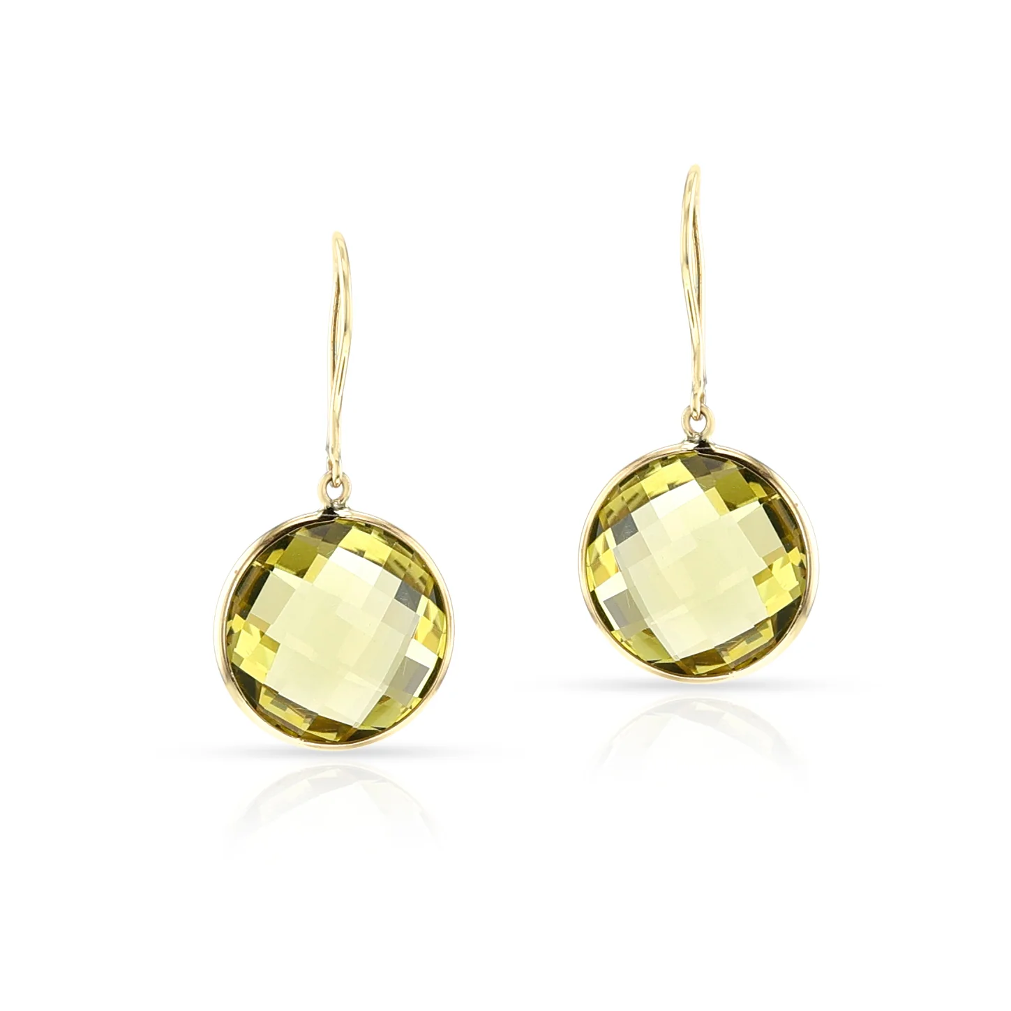 Round Lemon Topaz Dangling Earrings, 18k