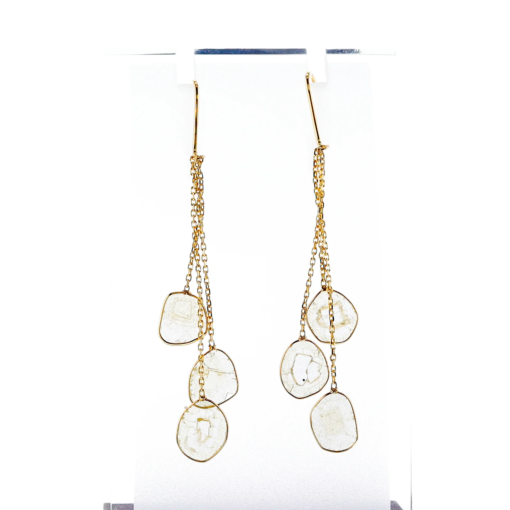 Diamond Slices Hanging Trio Earrings, 18K