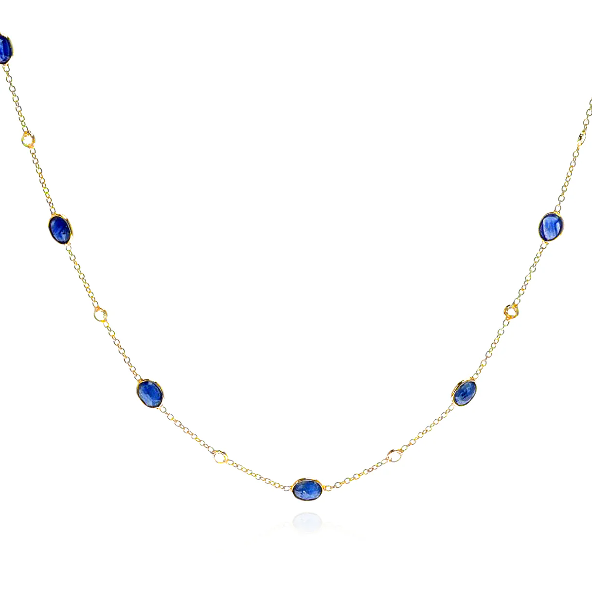 Oval Blue Sapphire and Diamond Rose Cut Necklace, 18K