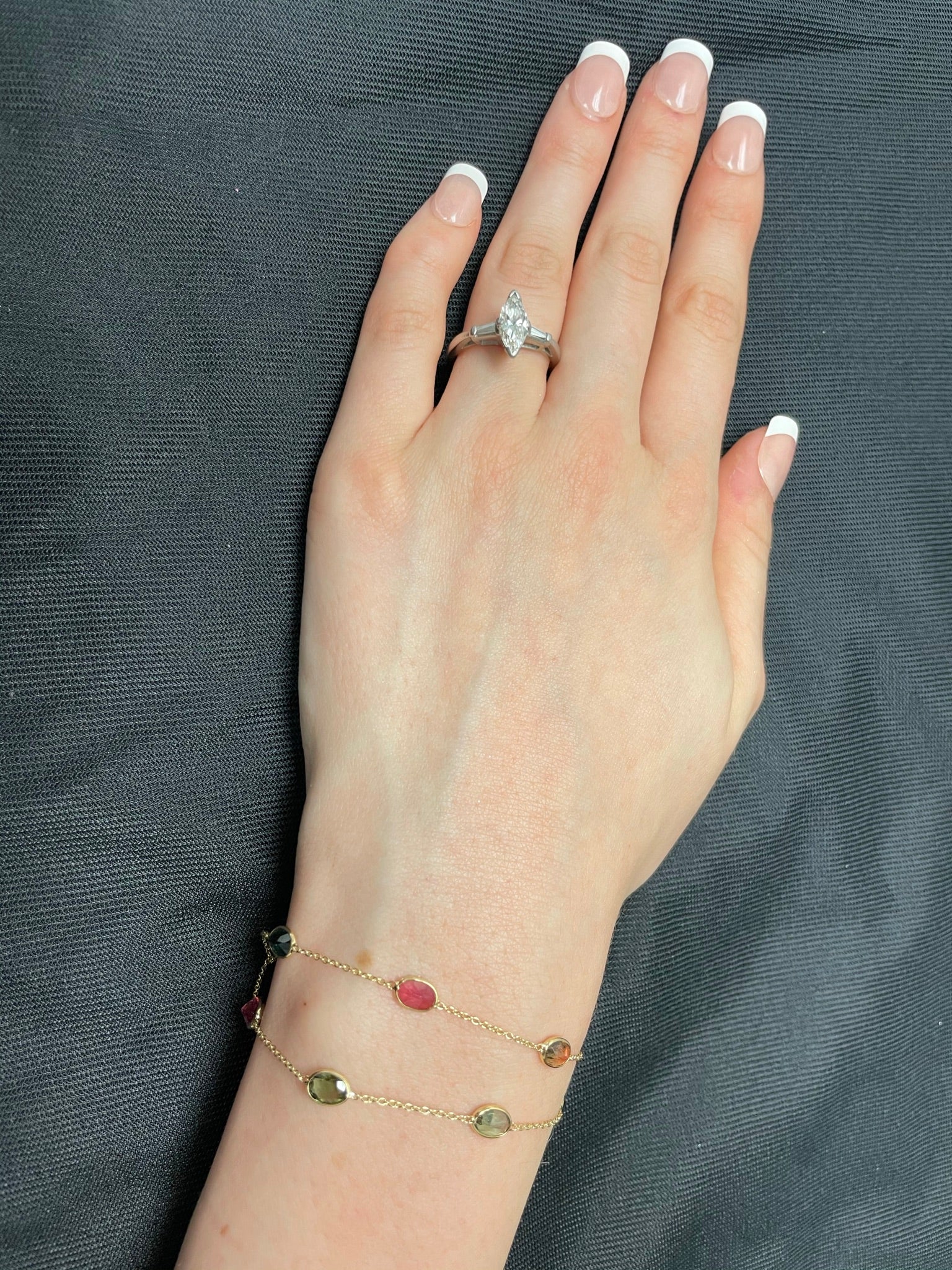 Oval Genuine Multi-Tourmaline 18k Yellow Gold Adjustable Bracelet