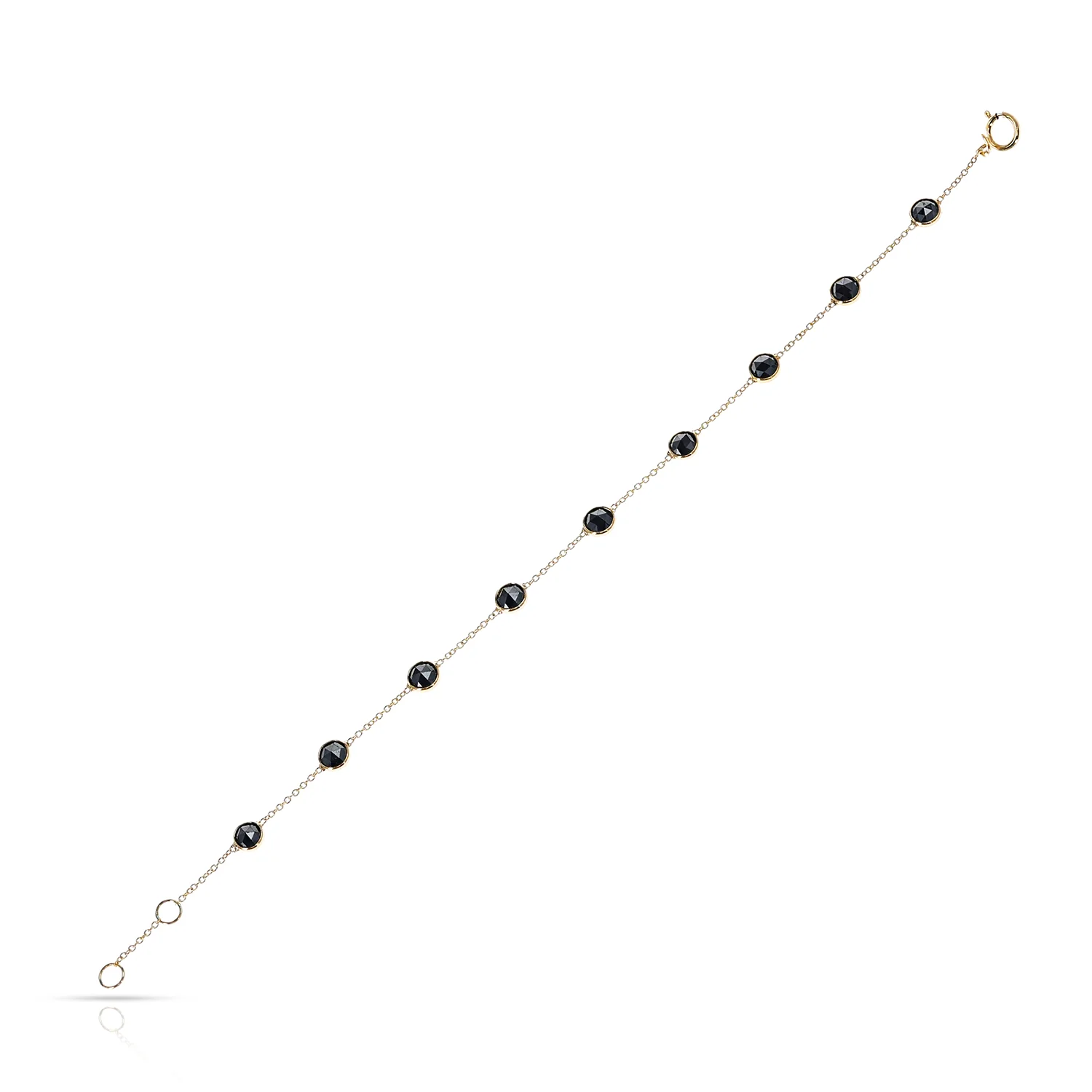 Round Black Diamond Rose Cut Bracelet, 18k Yellow Gold