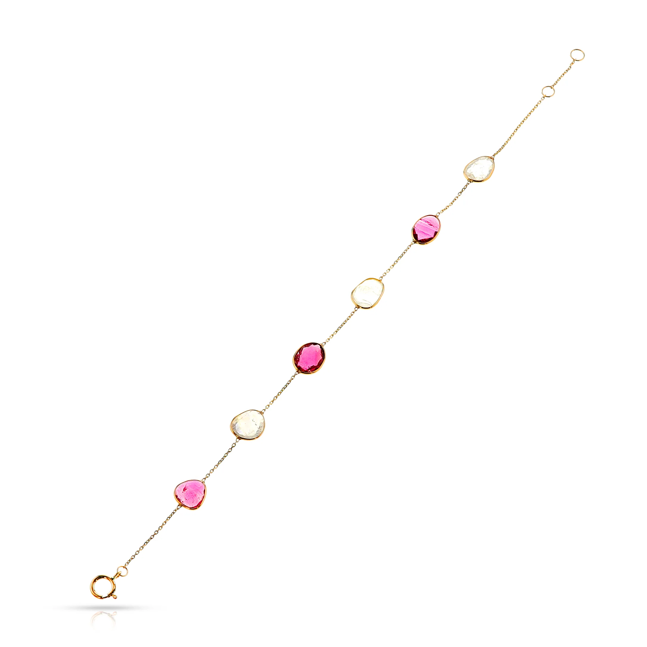 Pink Tourmaline and Moonstone Bracelet, 18K