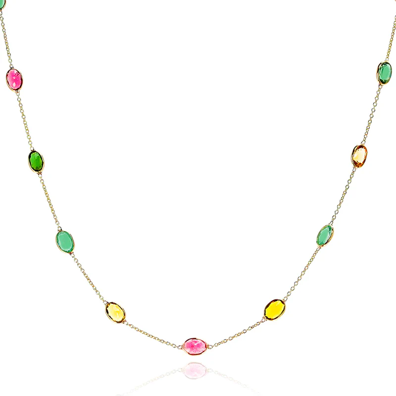 Oval Shape Blue Sapphire Necklace, 18 Karat Gold