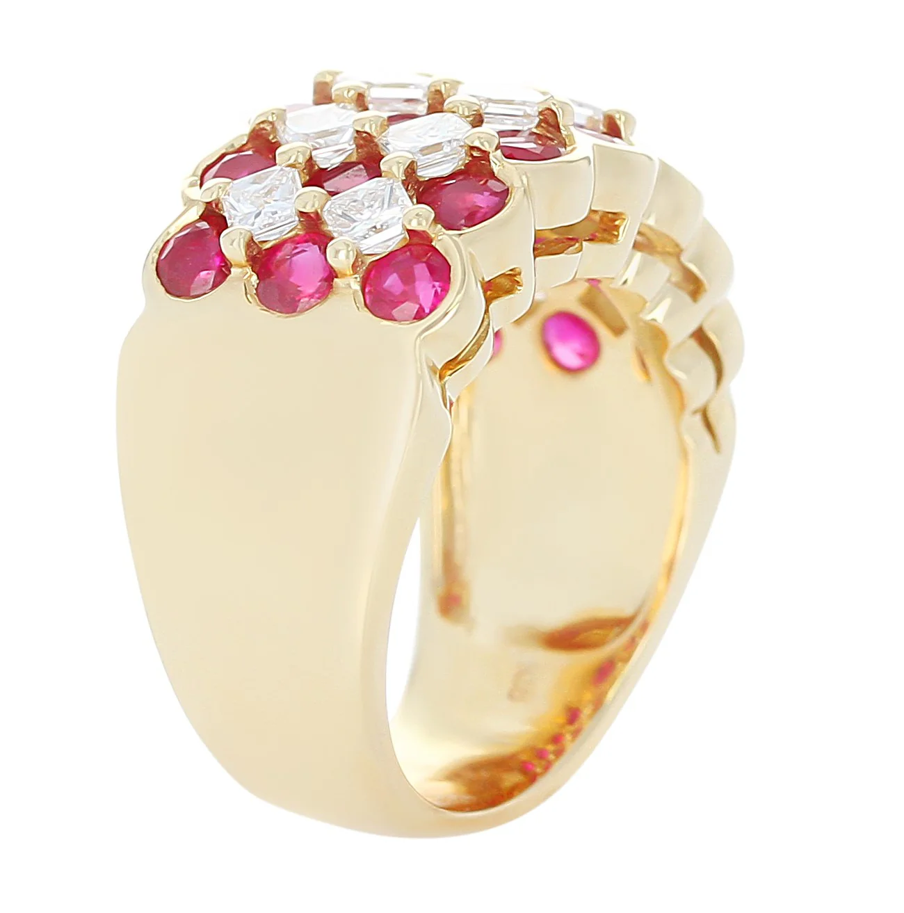 Ruby and Diamond Five Row Ring, 18K Yellow Gold